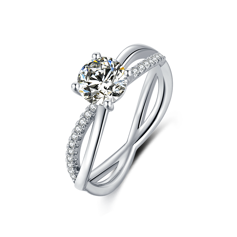 [Cerebrations] Doubled Arms 1 carat D Color Moissanite Ring in Sterling Silver