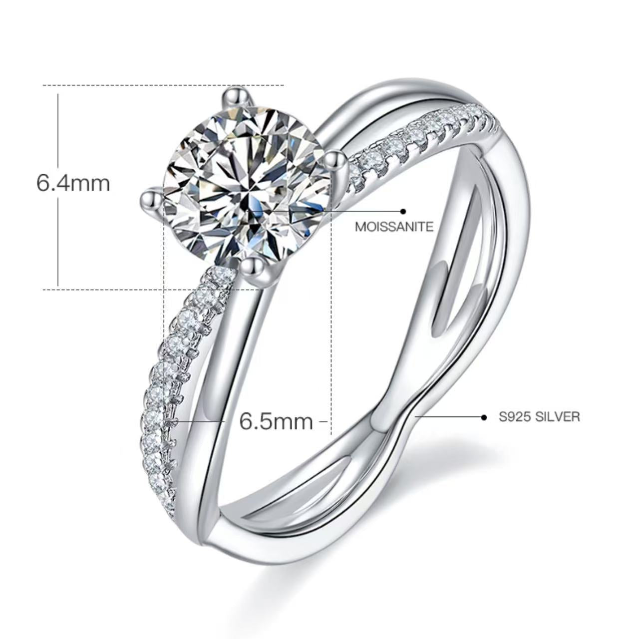 [Cerebrations] Doubled Arms 1 carat D Color Moissanite Ring in Sterling Silver