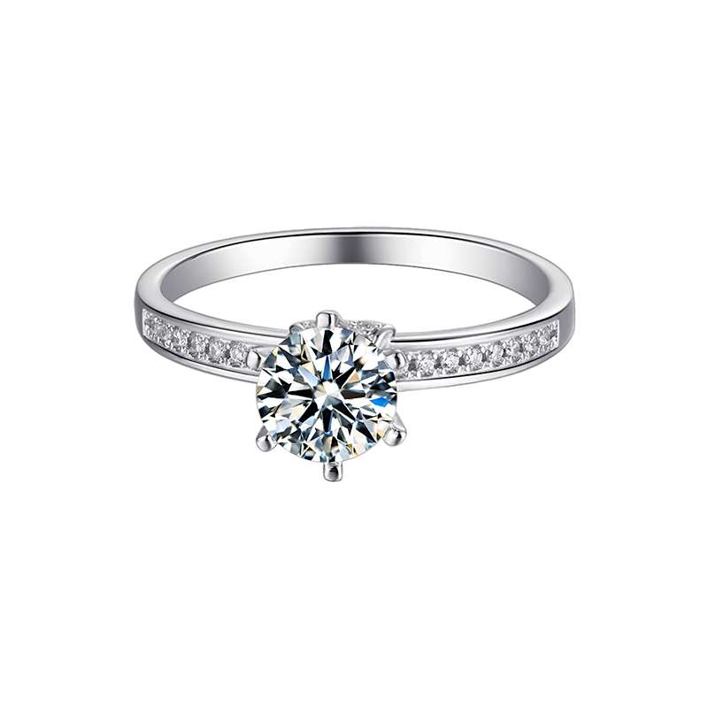 [Wishes] Straight Arm Micro-paved 1 carat D Color Moissanite Ring in Sterling Silver
