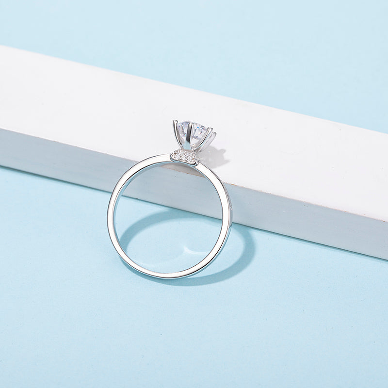 [Wishes] Straight Arm Micro-paved 1 carat D Color Moissanite Ring in Sterling Silver
