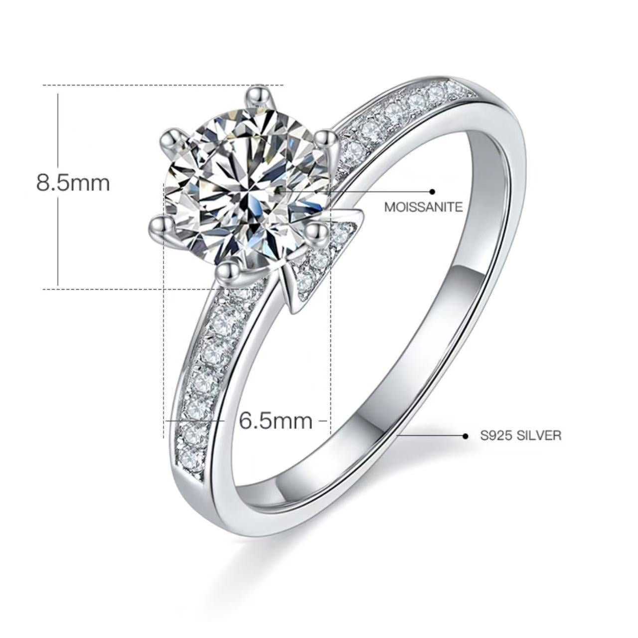 [Wishes] Straight Arm Micro-paved 1 carat D Color Moissanite Ring in Sterling Silver