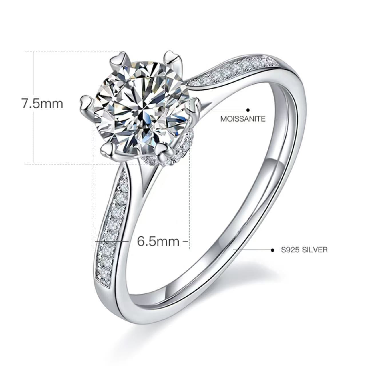 [Turn of Fortune] Straight Arm Micro-paved 1 carat D Color Moissanite Ring in Sterling Silver