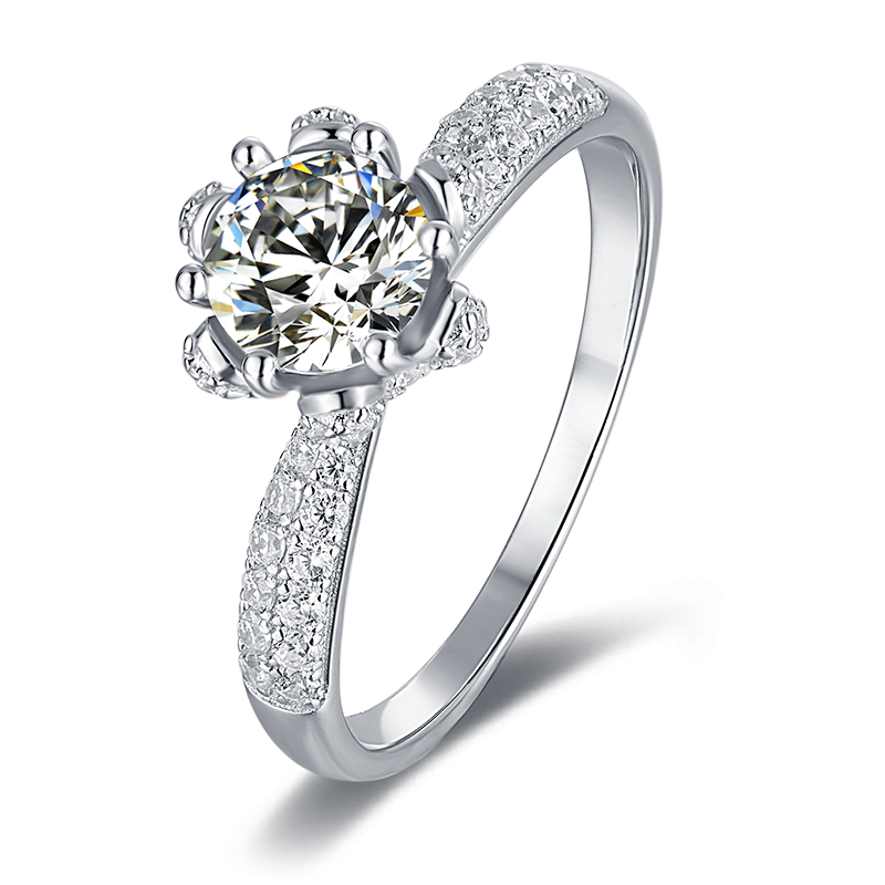 [Flower Beauty] Straight Arm Luxurious setting 1 carat D Color Moissanite Ring in Sterling Silver