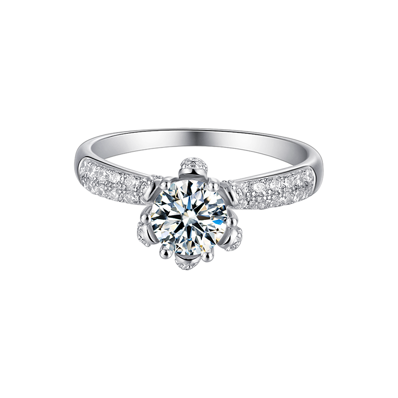 [Flower Beauty] Straight Arm Luxurious setting 1 carat D Color Moissanite Ring in Sterling Silver