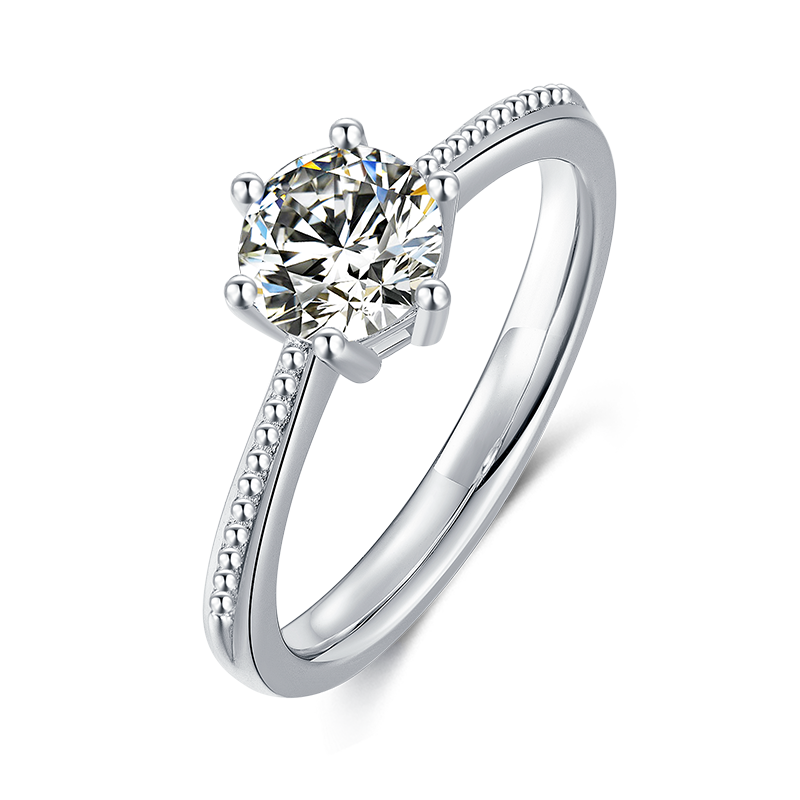 [Promise] Straight Arm Beaded Pave 1 carat D Color Moissanite Ring in Sterling Silver