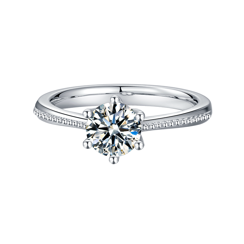 [Promise] Straight Arm Beaded Pave 1 carat D Color Moissanite Ring in Sterling Silver