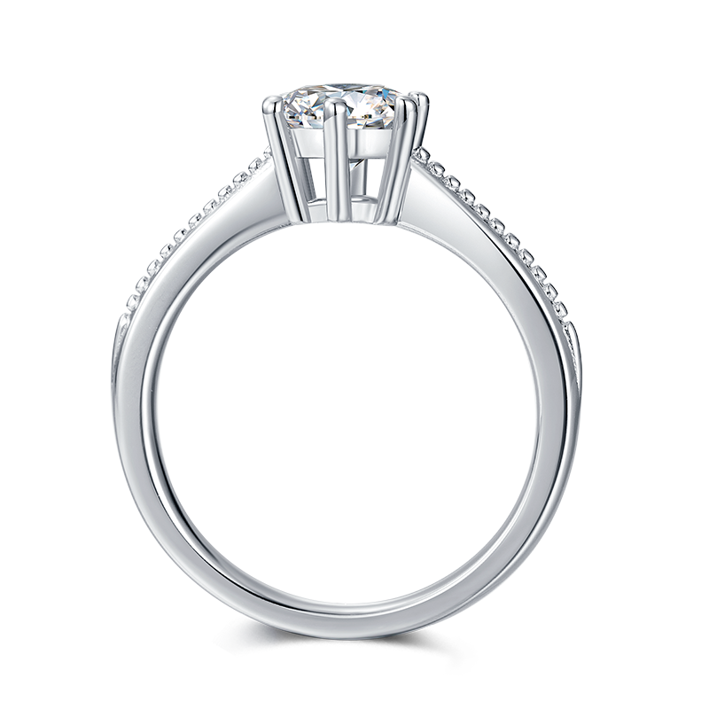[Promise] Straight Arm Beaded Pave 1 carat D Color Moissanite Ring in Sterling Silver