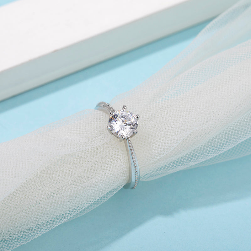 [Promise] Straight Arm Beaded Pave 1 carat D Color Moissanite Ring in Sterling Silver