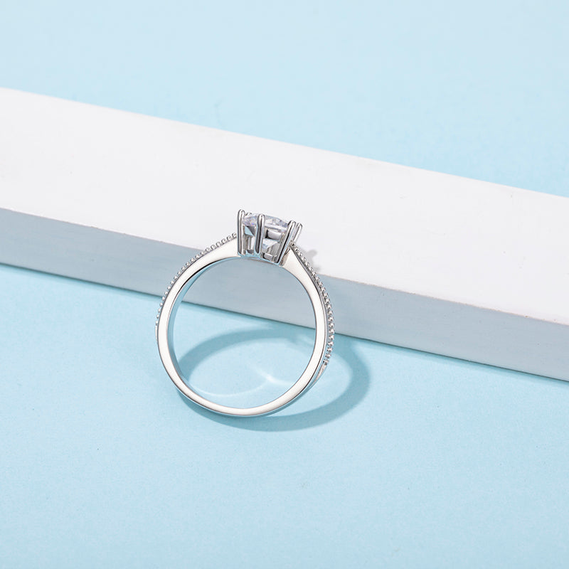 [Promise] Straight Arm Beaded Pave 1 carat D Color Moissanite Ring in Sterling Silver