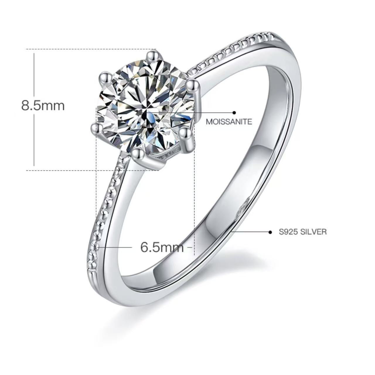 [Promise] Straight Arm Beaded Pave 1 carat D Color Moissanite Ring in Sterling Silver