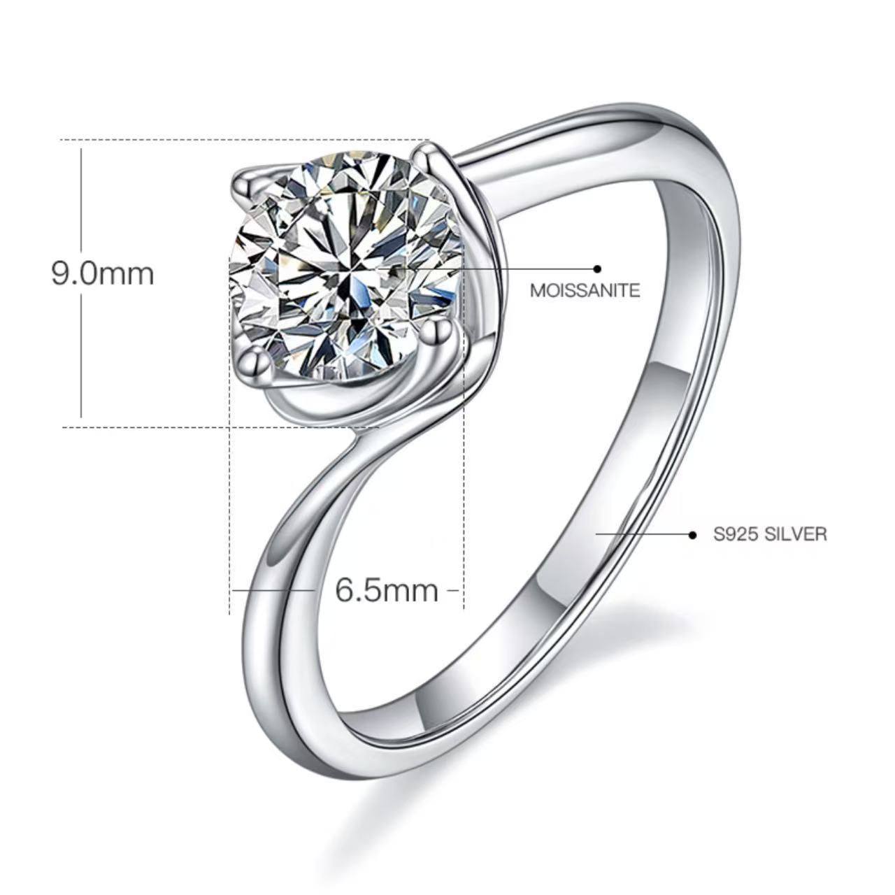 [Flower Bud] Twisted Arm 1 carat D Color Moissanite Ring in Sterling Silver