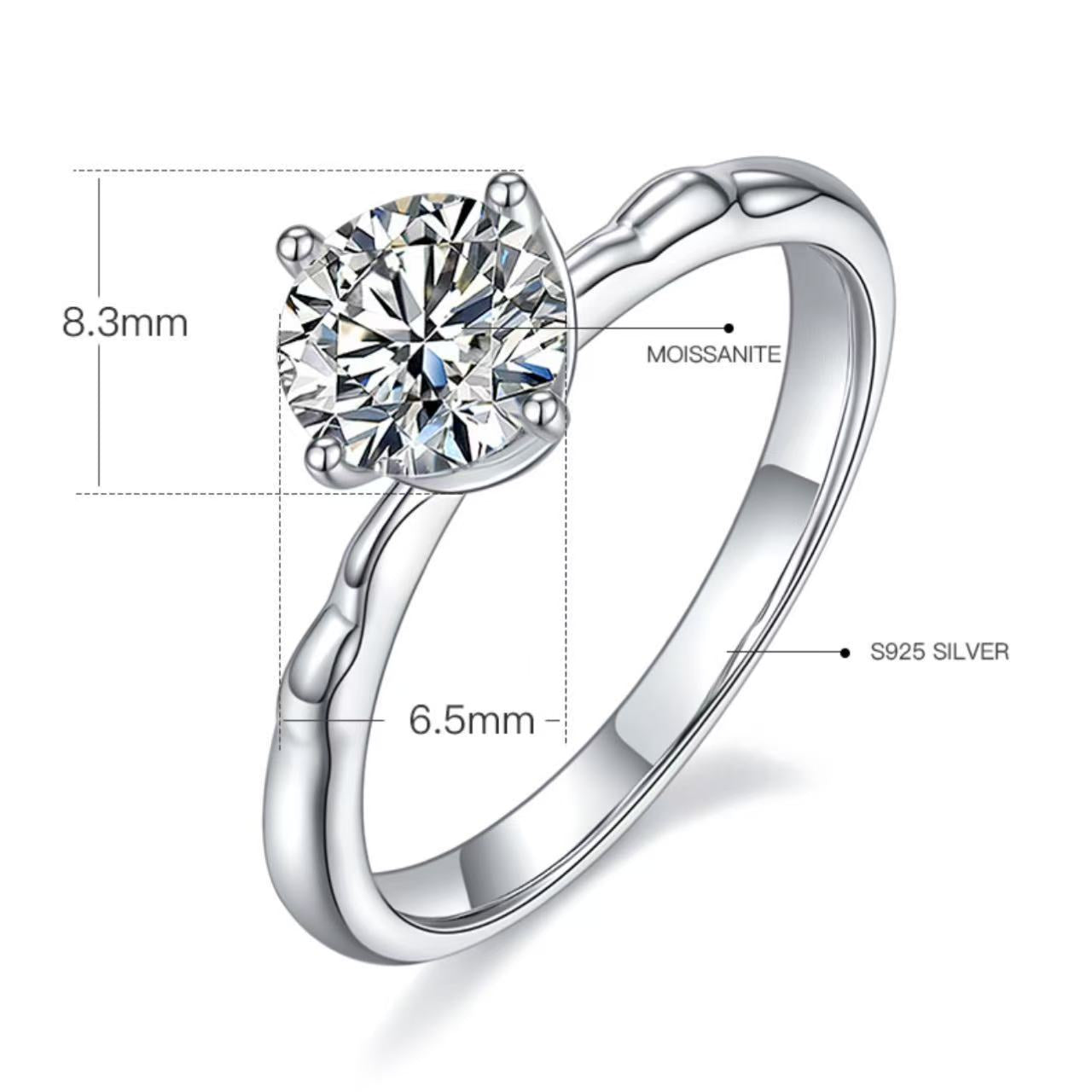 [Windmill] Straight Arm 1 carat D Color Moissanite Ring in Sterling Silver