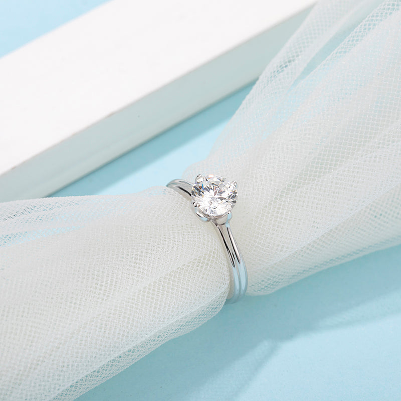 [The Lotus] Straight Arm 1 carat D Color Moissanite Ring in Sterling Silver