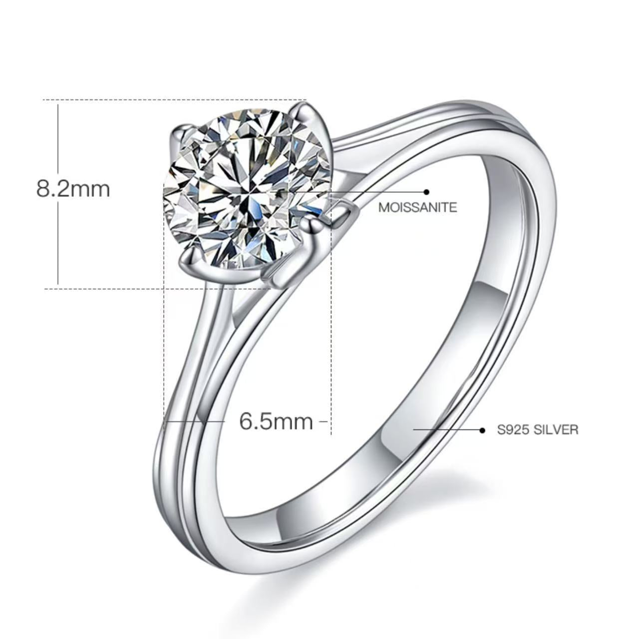 [The Lotus] Straight Arm 1 carat D Color Moissanite Ring in Sterling Silver