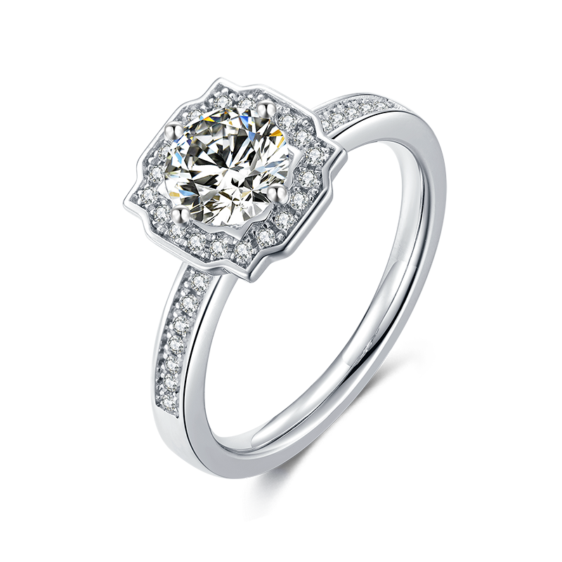 [Auspiciousness] Straight Arm Micro-paved 1 carat D Color Moissanite Ring in Sterling Silver