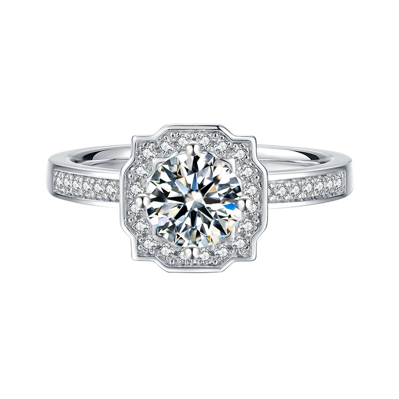 [Auspiciousness] Straight Arm Micro-paved 1 carat D Color Moissanite Ring in Sterling Silver