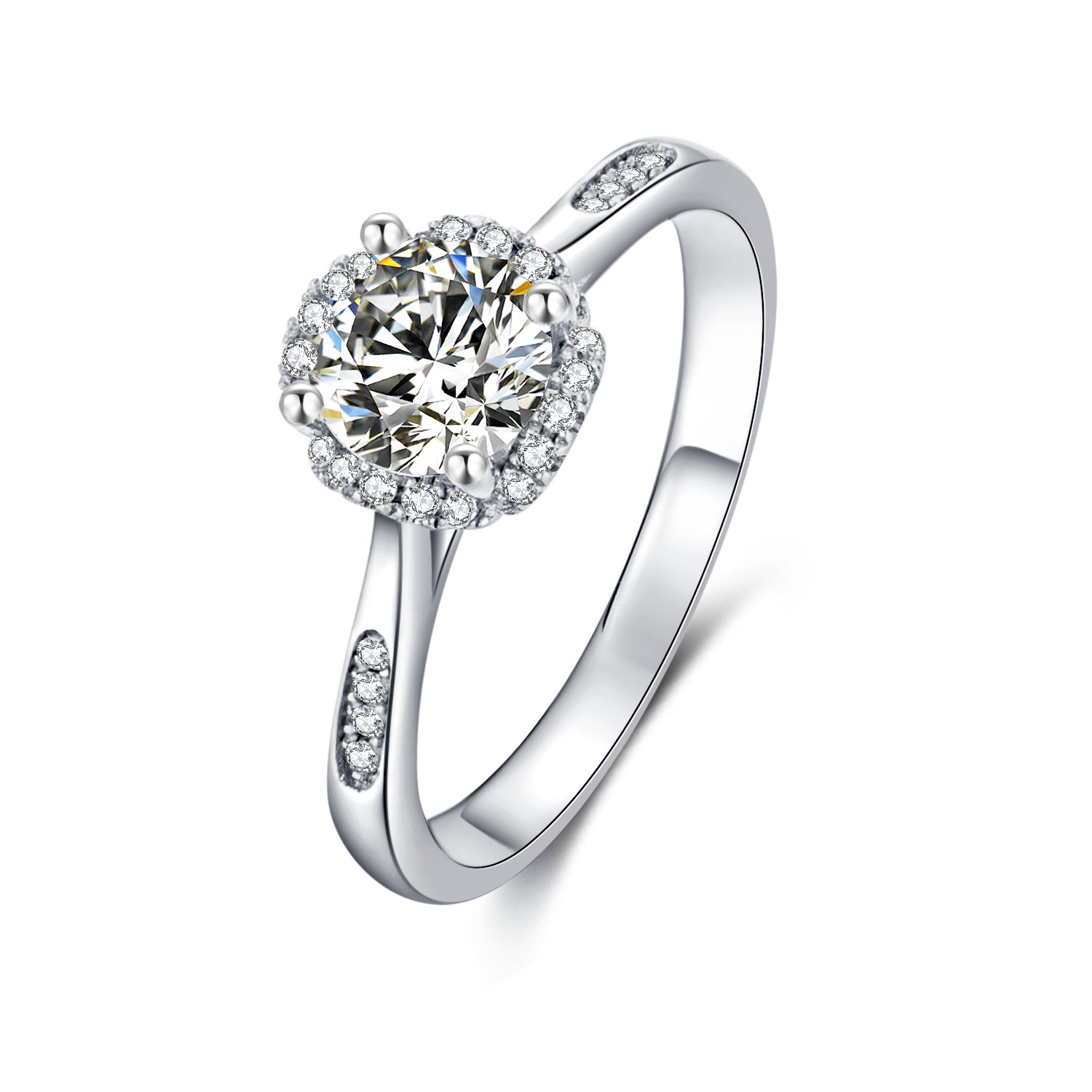 [Blossoming] Straight Arm Micro-paved 1 carat D Color Moissanite Ring in Sterling Silver