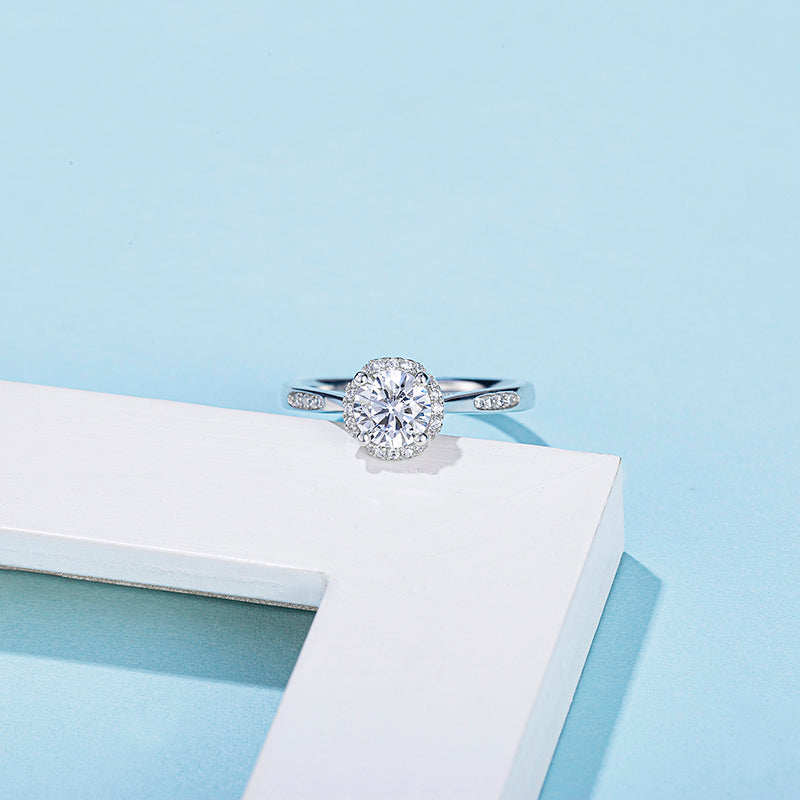 [Blossoming] Straight Arm Micro-paved 1 carat D Color Moissanite Ring in Sterling Silver