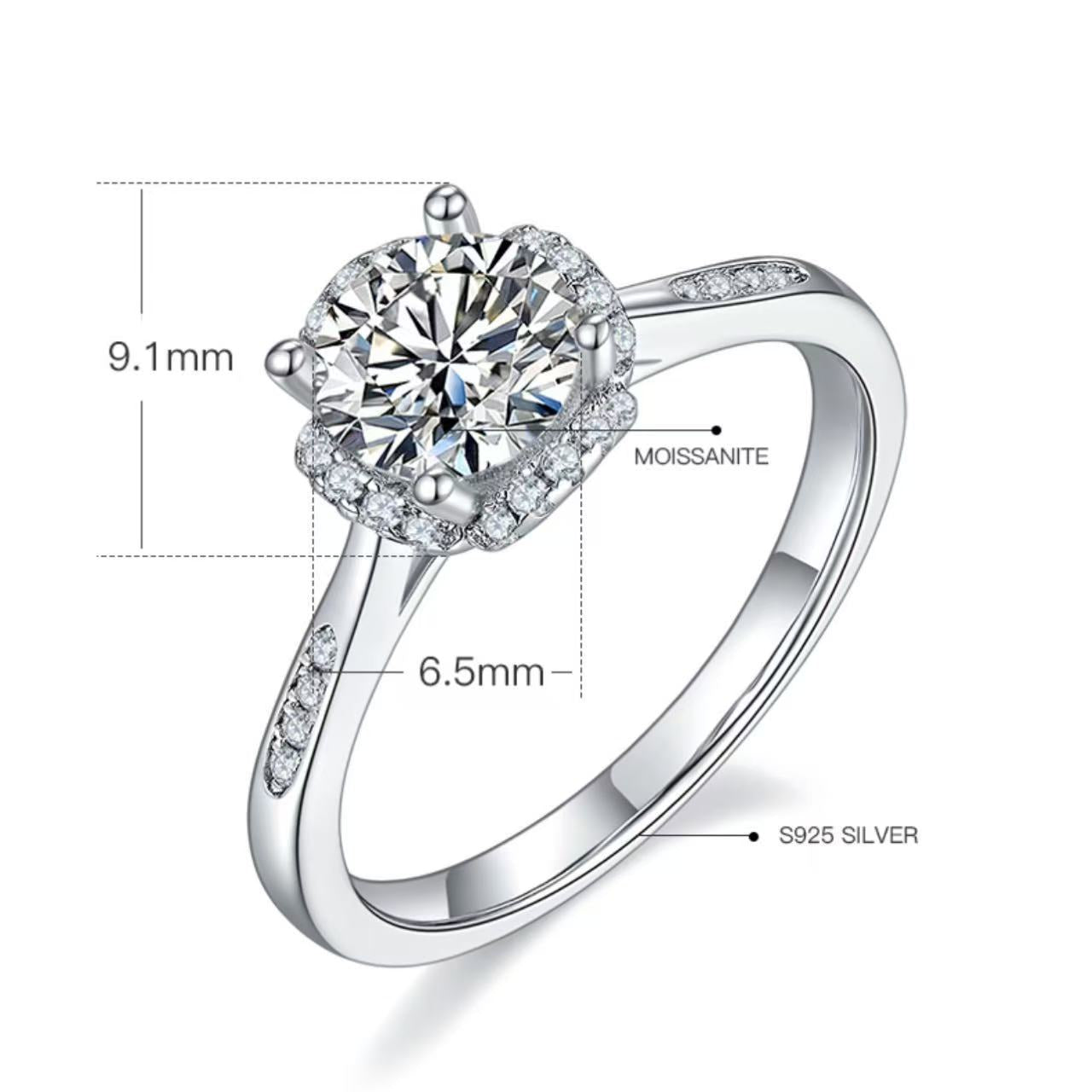 [Blossoming] Straight Arm Micro-paved 1 carat D Color Moissanite Ring in Sterling Silver