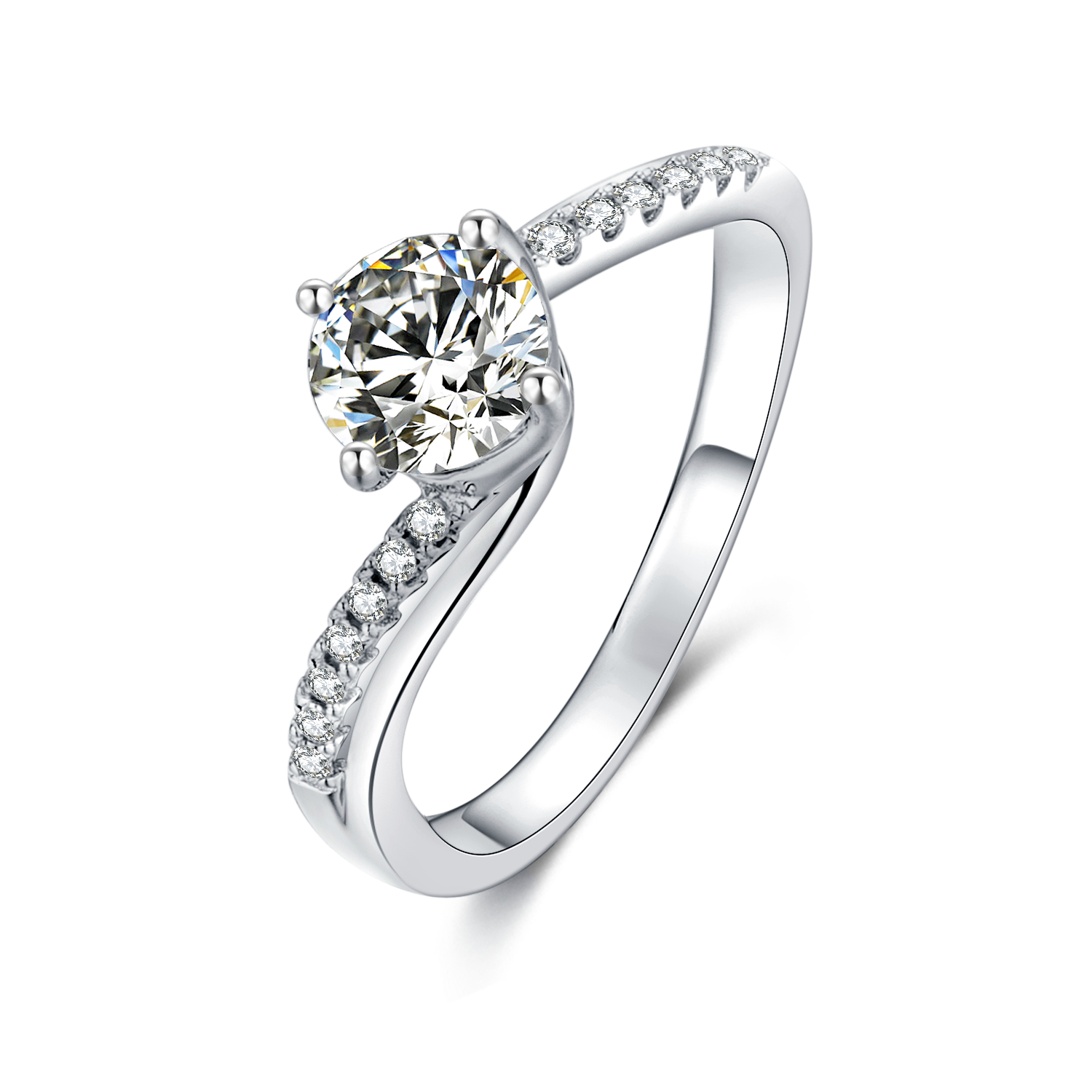 [Embrace] Twisted Arm Micro-paved 1 carat D Color Moissanite Ring in Sterling Silver