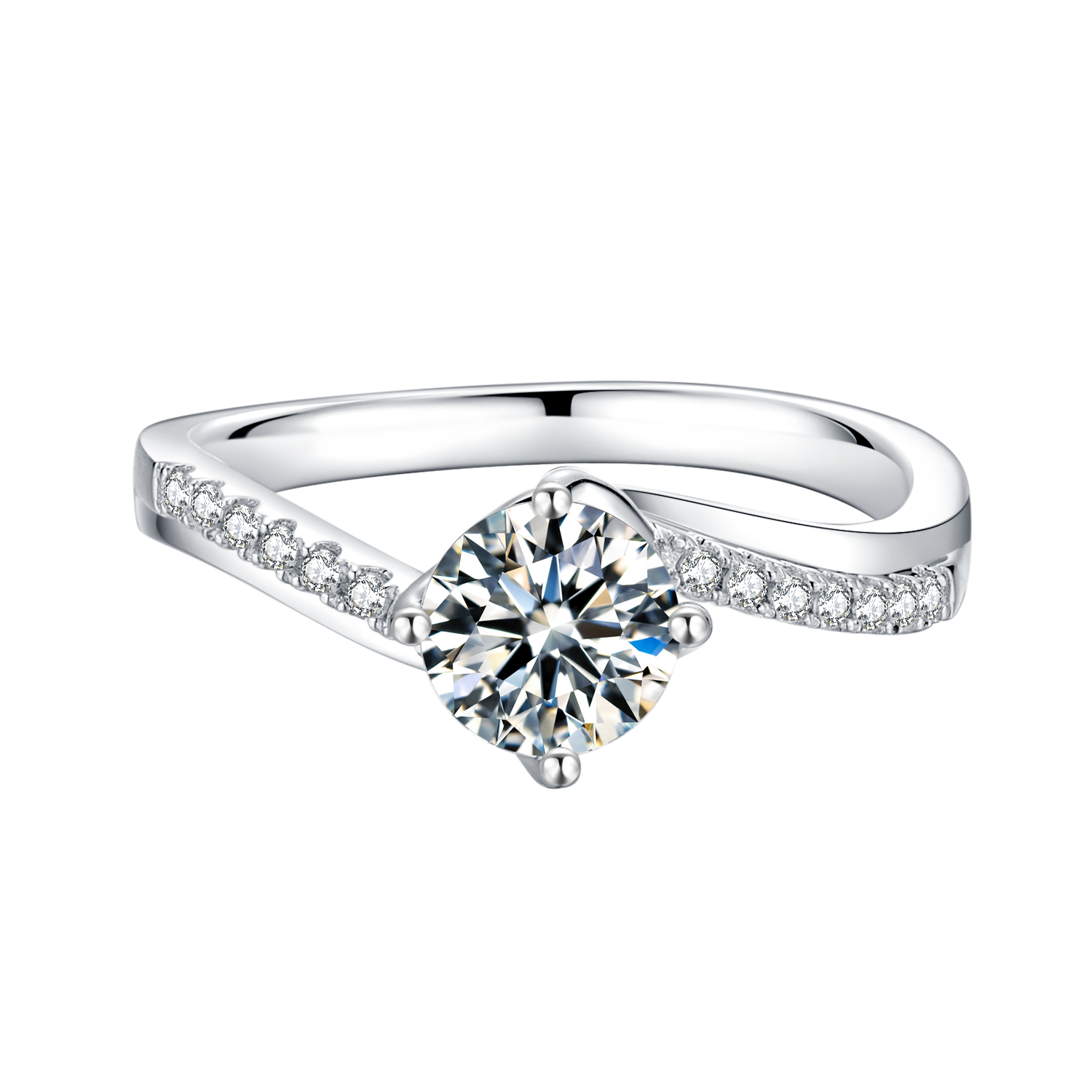 [Embrace] Twisted Arm Micro-paved 1 carat D Color Moissanite Ring in Sterling Silver