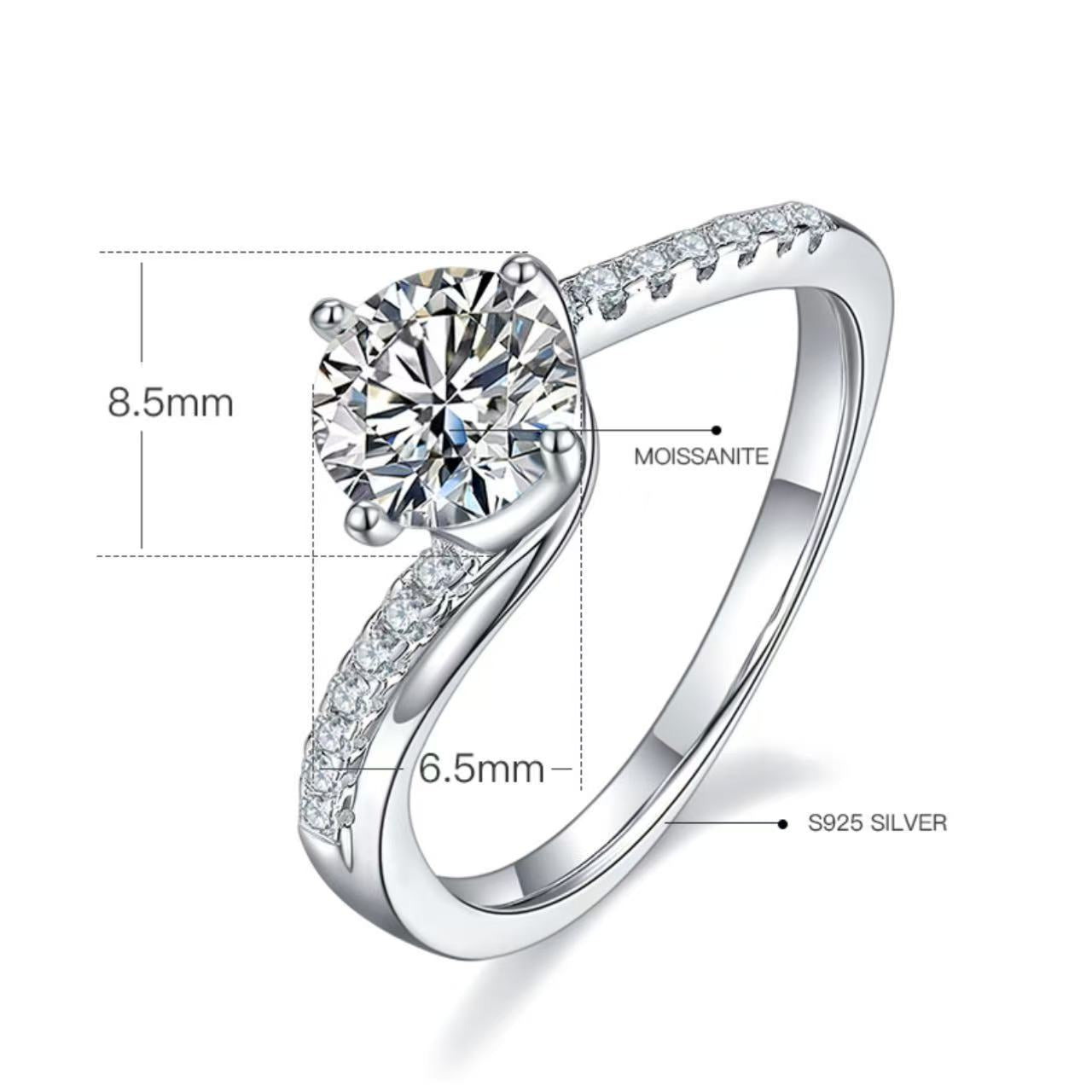 [Embrace] Twisted Arm Micro-paved 1 carat D Color Moissanite Ring in Sterling Silver