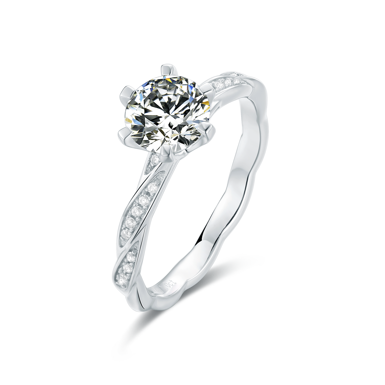 [Unity] Straight Arm twisted pave 1 carat D Color Moissanite Ring in Sterling Silver