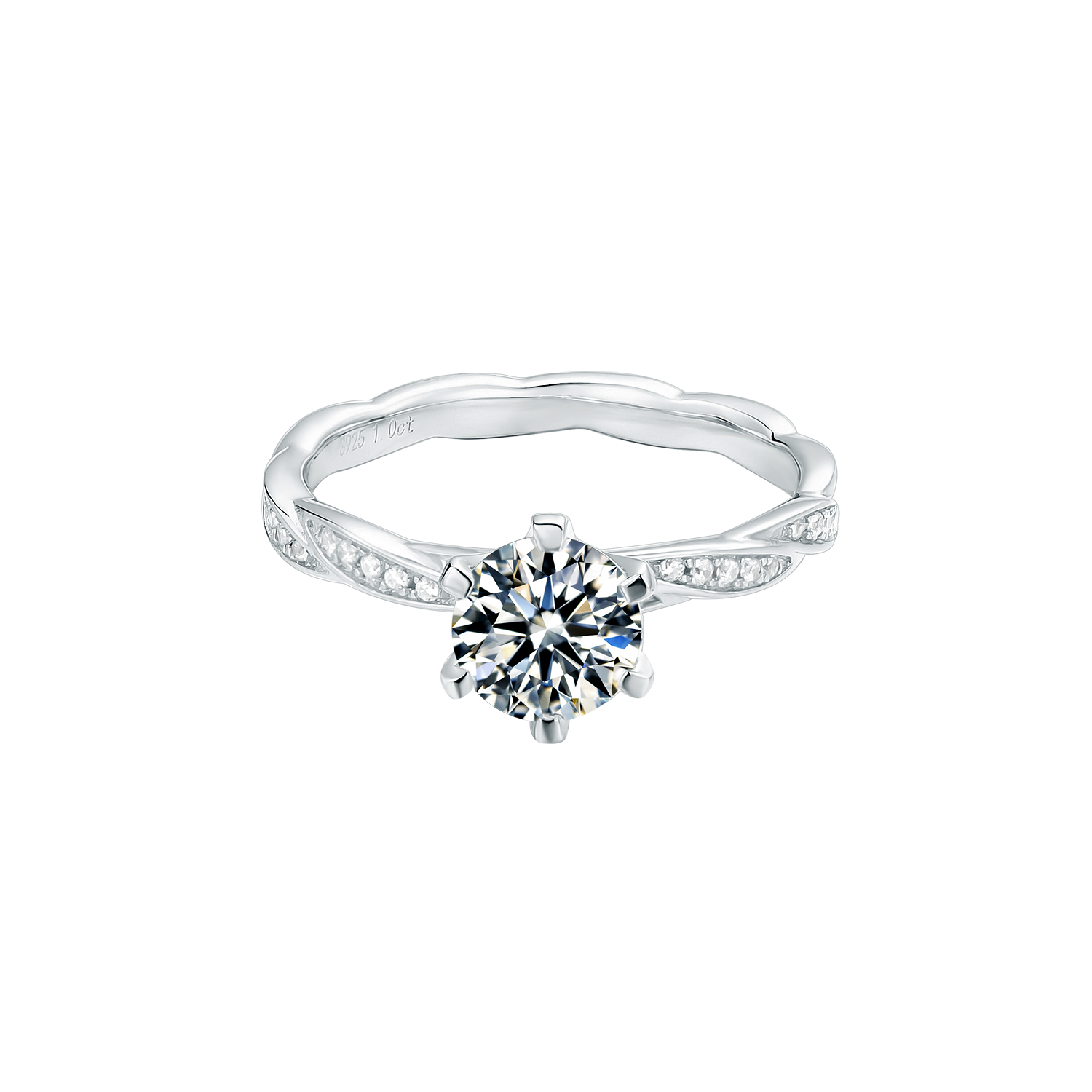 [Unity] Straight Arm twisted pave 1 carat D Color Moissanite Ring in Sterling Silver