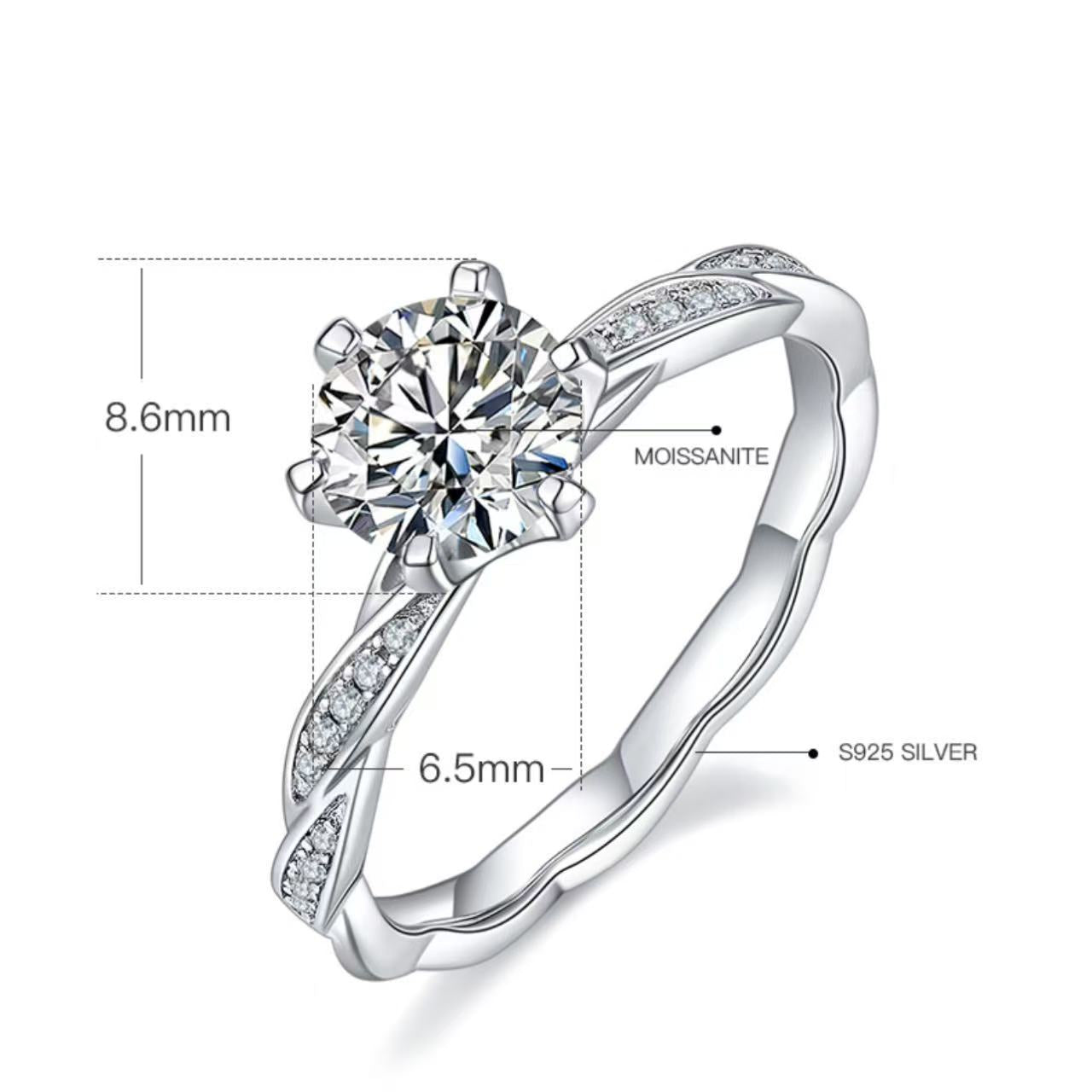 [Unity] Straight Arm twisted pave 1 carat D Color Moissanite Ring in Sterling Silver