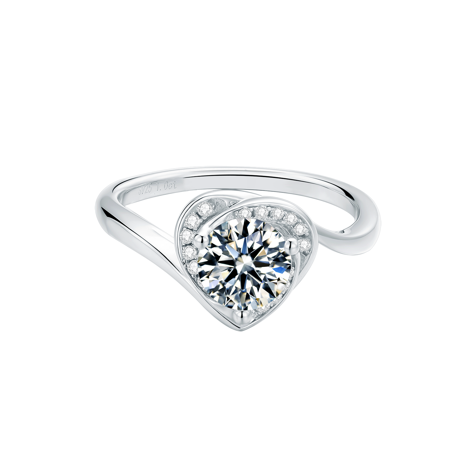 [Pleasure] Twisted Arm Heart-sharped 1 carat D Color Moissanite Ring in Sterling Silver