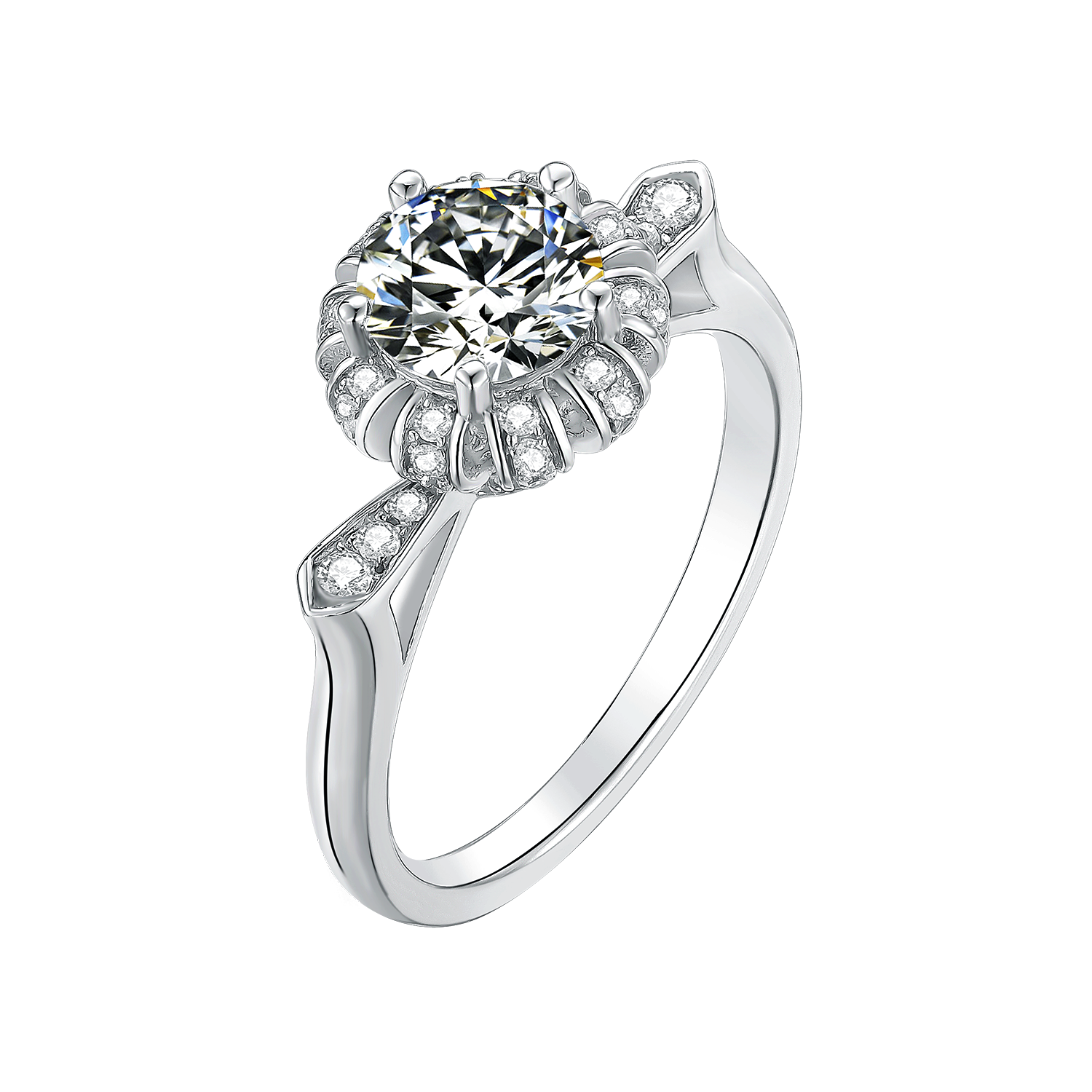[Excellence] Straight Arm 1 carat D Color Moissanite Ring in Sterling Silver