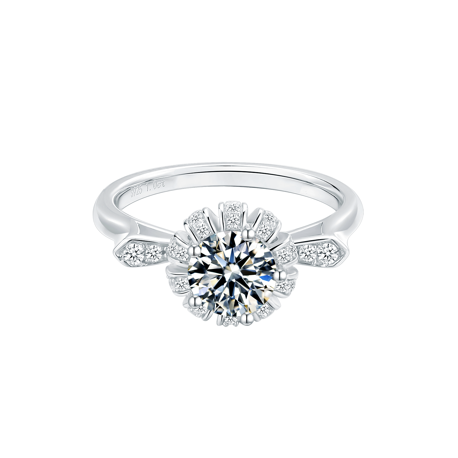 [Excellence] Straight Arm 1 carat D Color Moissanite Ring in Sterling Silver