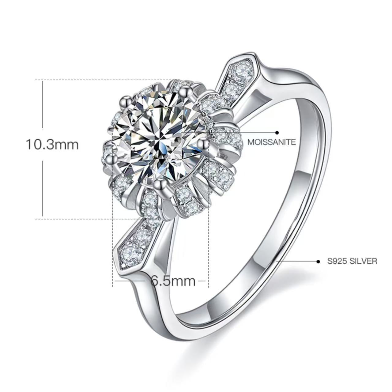 [Excellence] Straight Arm 1 carat D Color Moissanite Ring in Sterling Silver