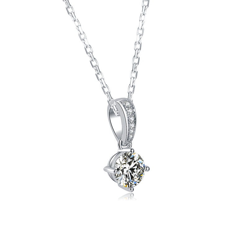 [Classic Four-claws] Moissanite Necklace in Sterling Silver