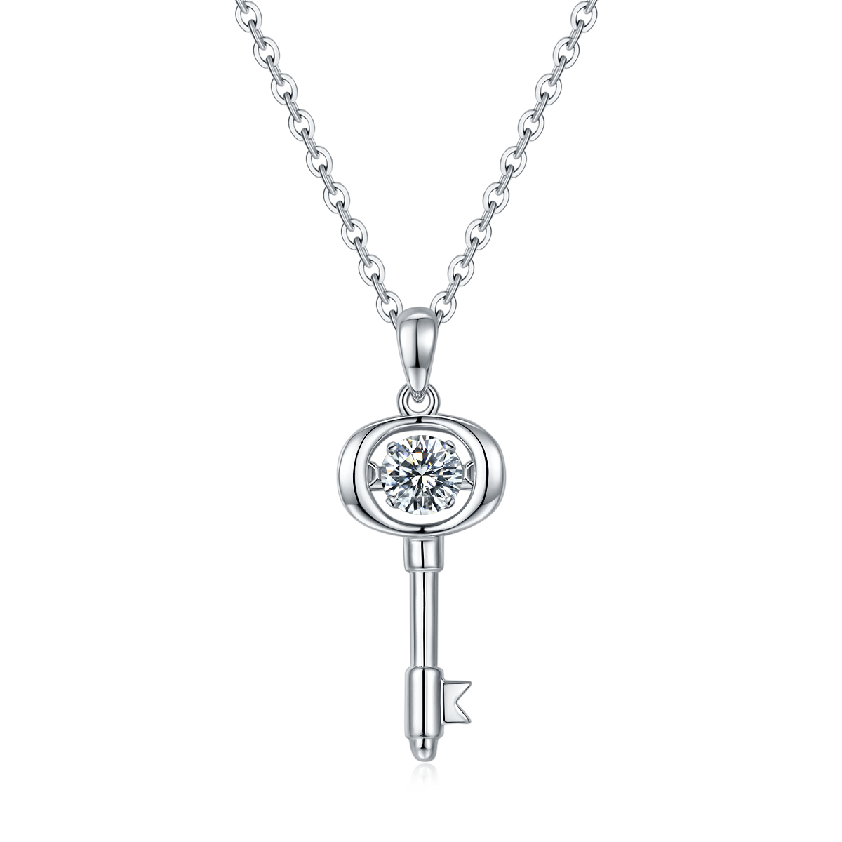 [Love Key] 0.5 Carat D Color Moissanite Necklace in Sterling Silver