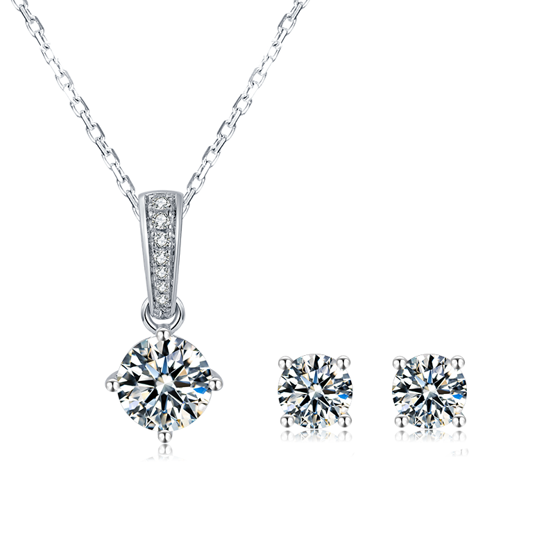 [Classic Four-claws] Moissanite Jewelry Sets in Sterling Silver
