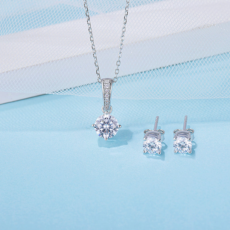 [Classic Four-claws] Moissanite Jewelry Sets in Sterling Silver