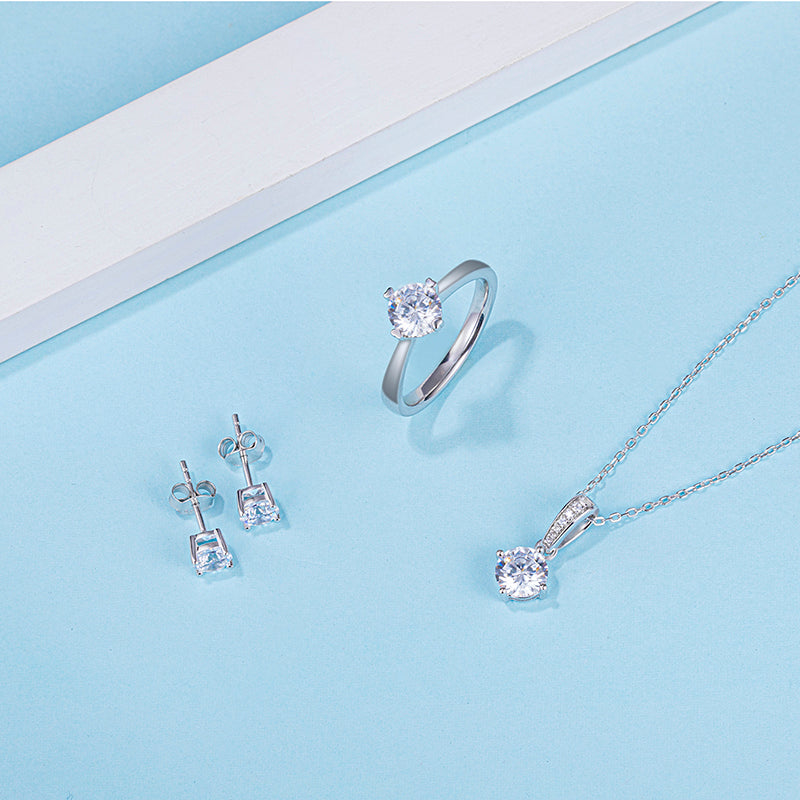 [Classic Four-claws] Moissanite Jewelry Sets in Sterling Silver
