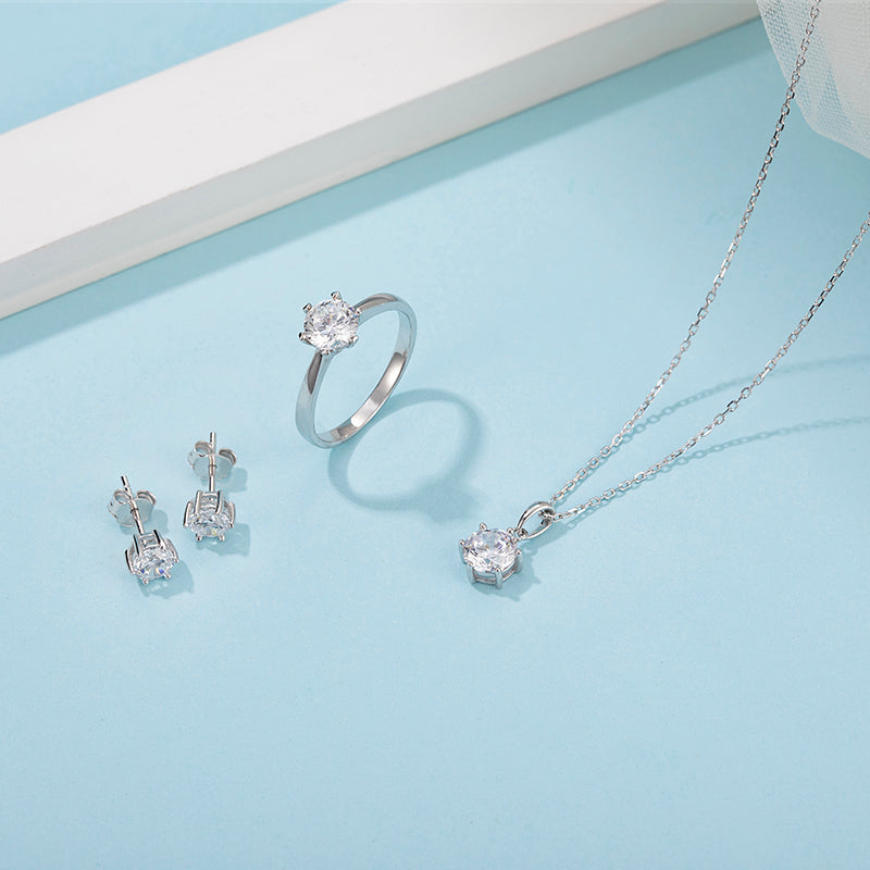 [Classic Six-claws] Moissanite Jewelry Sets in Sterling Silver