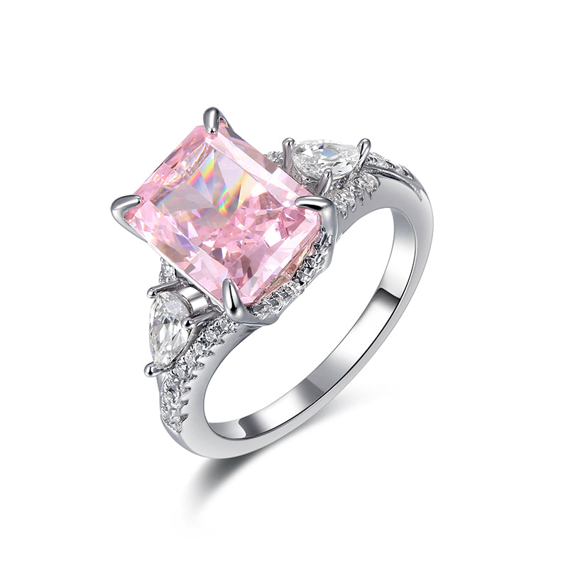 [Pink Radiant] Cubic Zirconia Ring in Sterling Silver