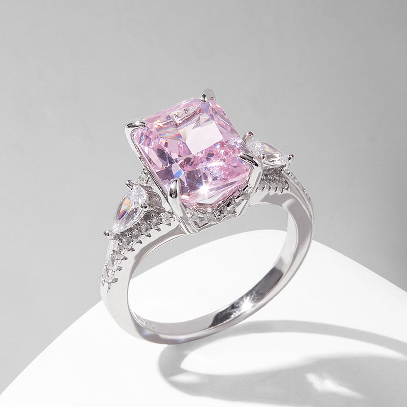 [Pink Radiant] Cubic Zirconia Ring in Sterling Silver