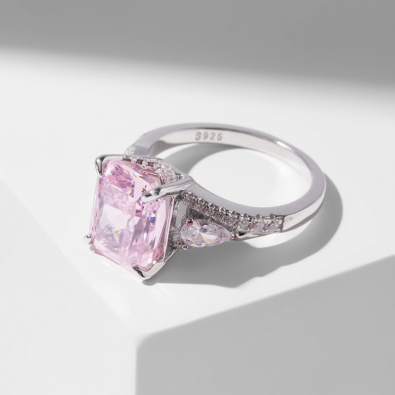 [Pink Radiant] Cubic Zirconia Ring in Sterling Silver