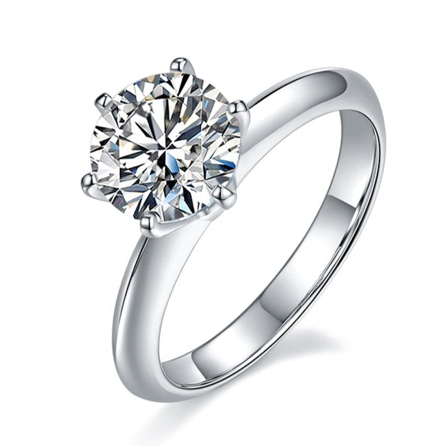 [The Classic Six Claws] Straight Arm 2 carat D Color Lab-Grown Diamond Ring in 18K White Gold