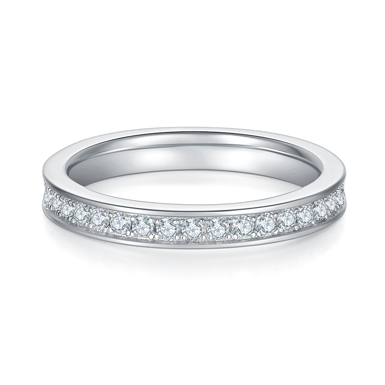 Straight Arm Micro-paved Moissanite Eternity Ring in Sterling Silver 1.5mm