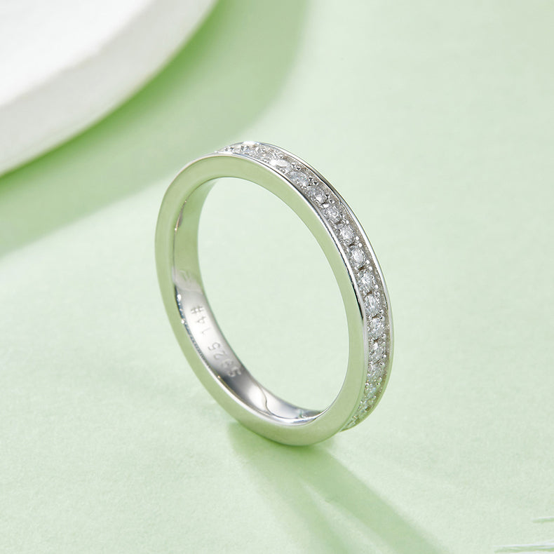 Straight Arm Micro-paved Moissanite Eternity Ring in Sterling Silver 1.5mm