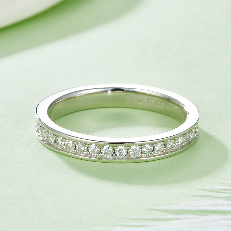 Straight Arm Micro-paved Moissanite Eternity Ring in Sterling Silver 1.5mm