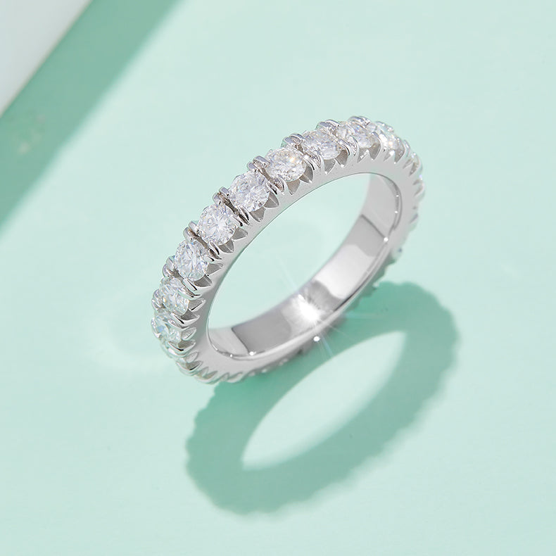 Straight Arm Micro-paved Moissanite Eternity Ring in Sterling Silver 3.0mm
