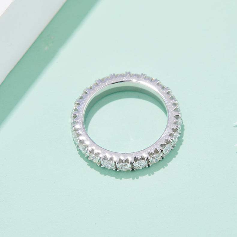 Straight Arm Micro-paved Moissanite Eternity Ring in Sterling Silver 3.0mm