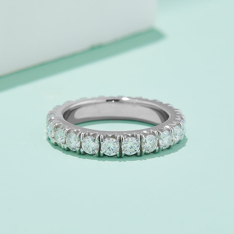 Straight Arm Micro-paved Moissanite Eternity Ring in Sterling Silver 3.0mm