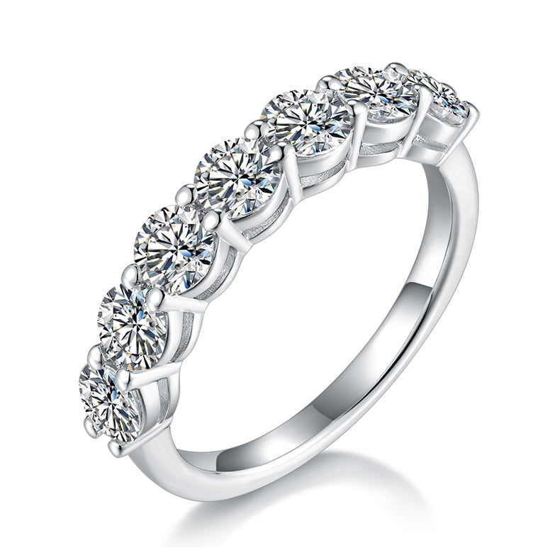 [Round] Straight Arm 2.1 carat Micro-paved Moissanite Eternity Ring in Sterling Silver